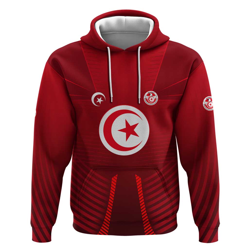 Tunisia National Flag Zip Hoodie with Crescent Star Emblem and Red Sport Design