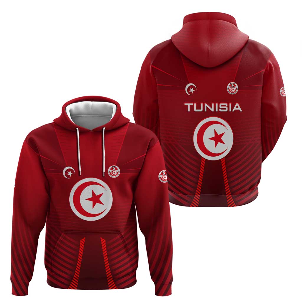 Tunisia National Flag Zip Hoodie with Crescent Star Emblem and Red Sport Design