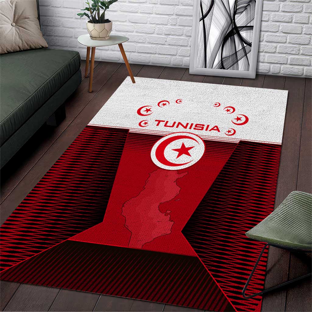 Tunisia Patriotic Area Rug with National Crest, Crescent Star and Country Map