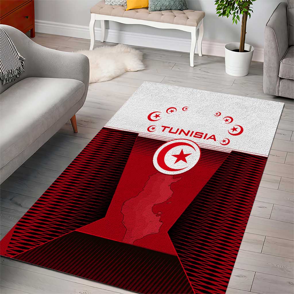 Tunisia Patriotic Area Rug with National Crest, Crescent Star and Country Map
