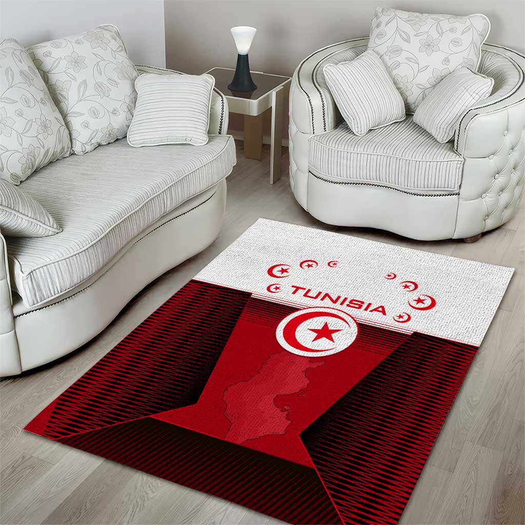 Tunisia Patriotic Area Rug with National Crest, Crescent Star and Country Map