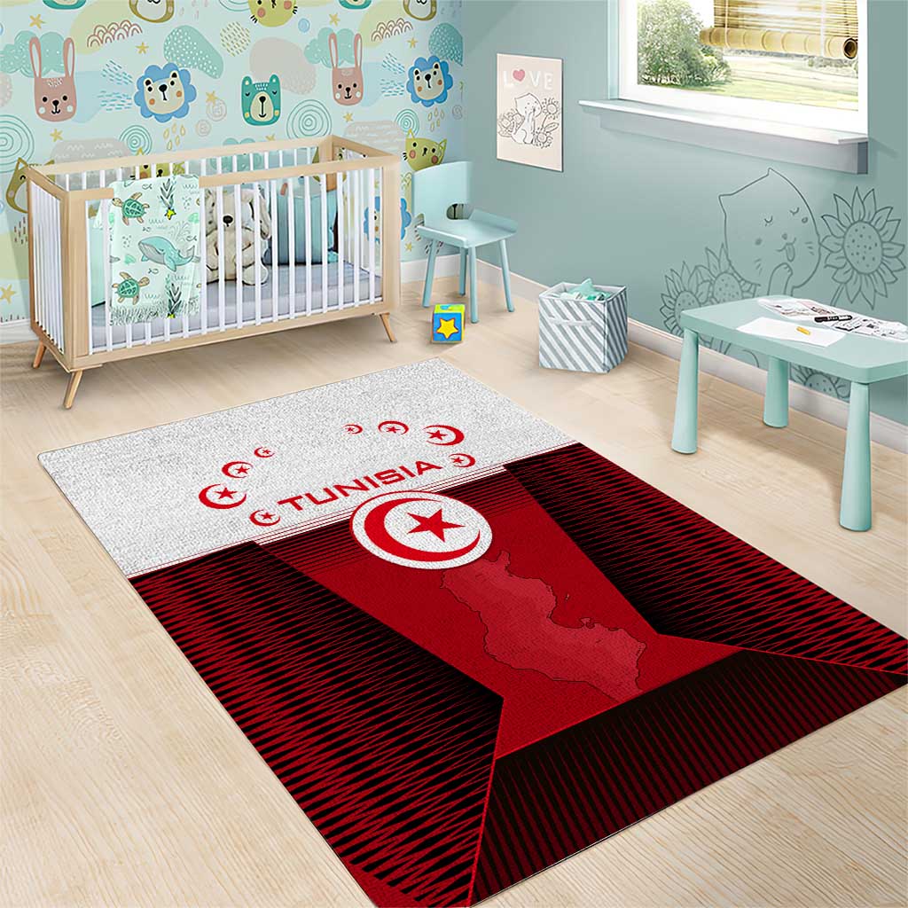 Tunisia Patriotic Area Rug with National Crest, Crescent Star and Country Map