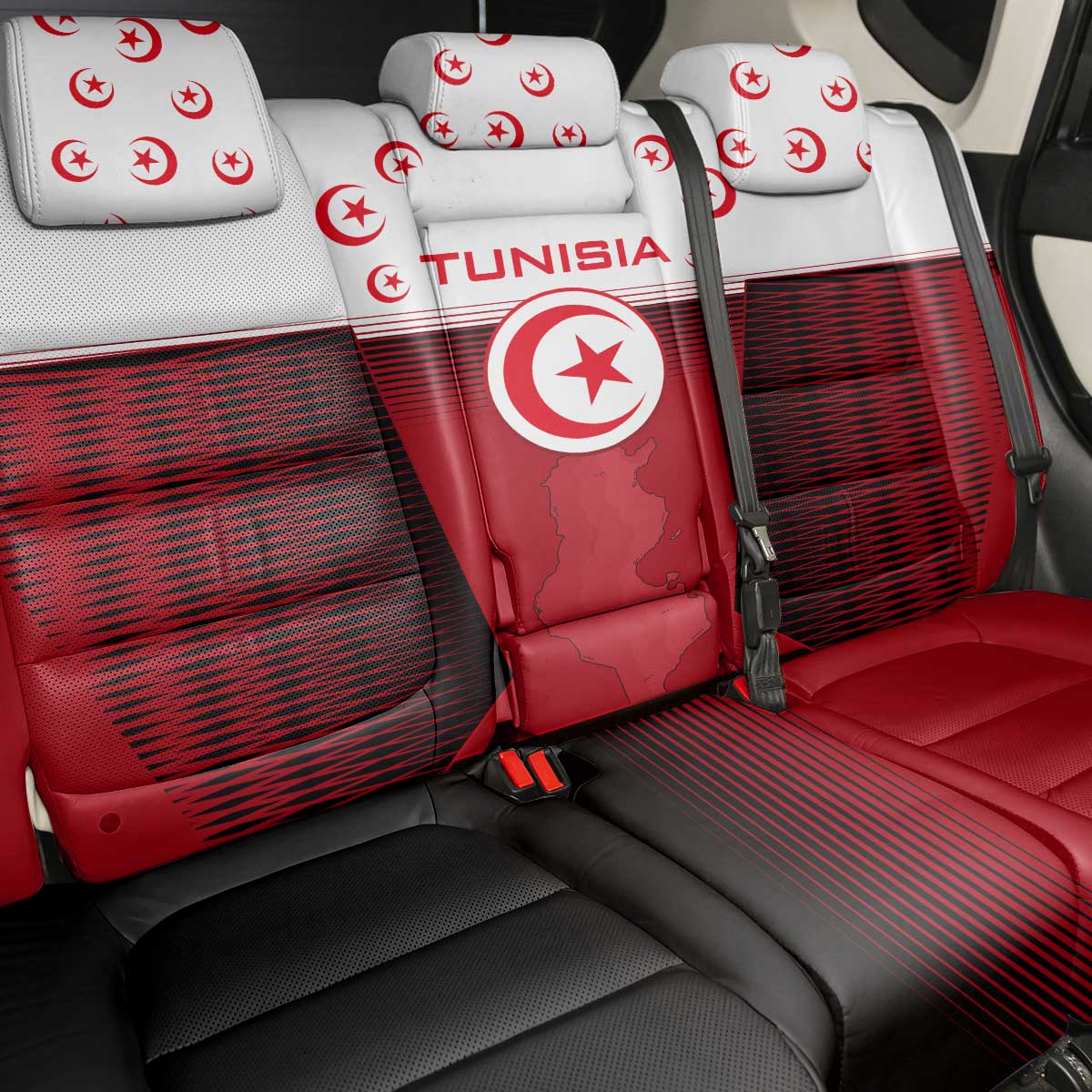 Tunisia Patriotic Back Car Seat Cover with National Crest, Crescent Star and Country Map