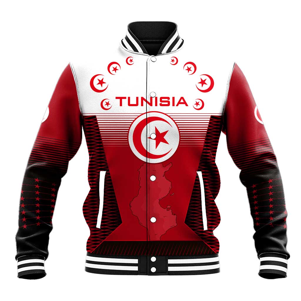 Tunisia Patriotic Baseball Jacket with National Crest, Crescent Star and Country Map