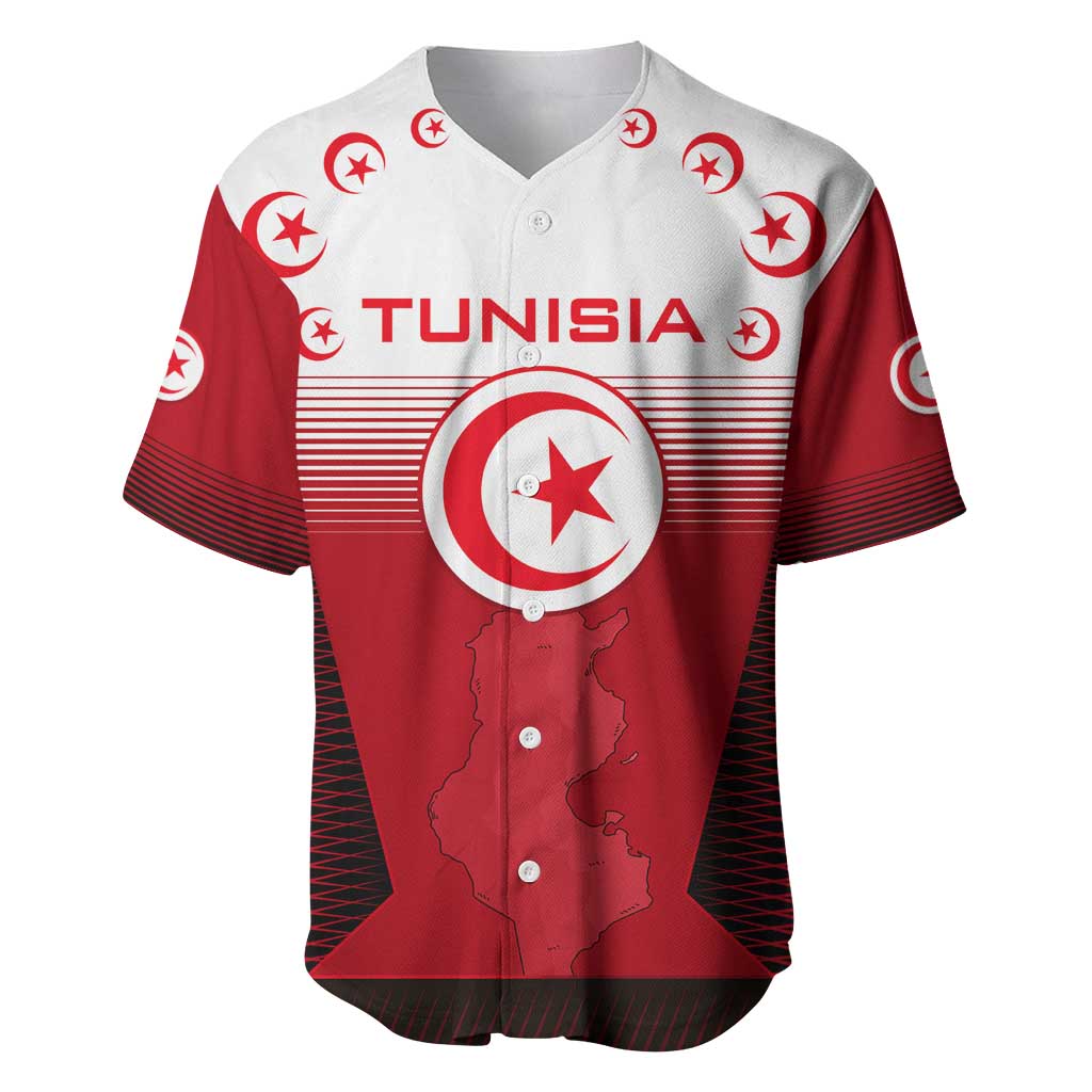 Tunisia Patriotic Baseball Jersey with National Crest, Crescent Star and Country Map