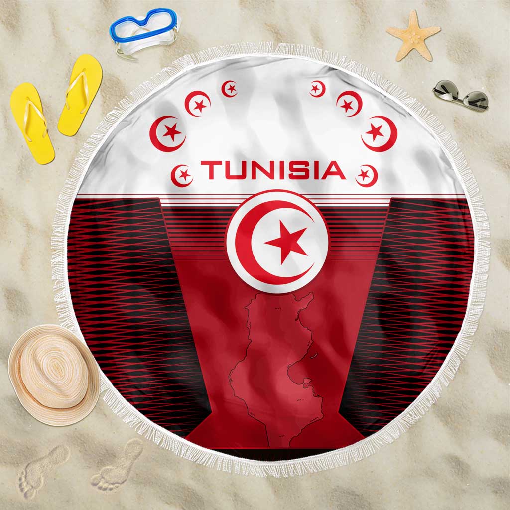 Tunisia Patriotic Beach Blanket with National Crest, Crescent Star and Country Map