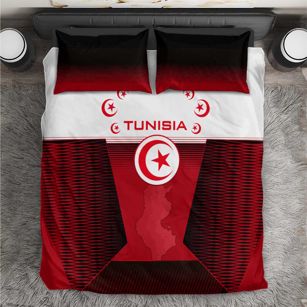Tunisia Patriotic Bedding Set with National Crest, Crescent Star and Country Map