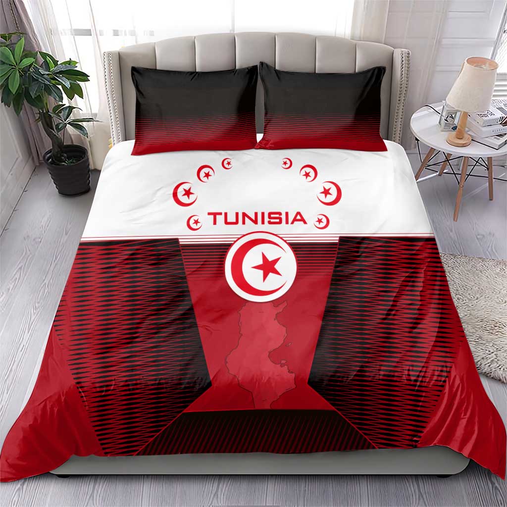 Tunisia Patriotic Bedding Set with National Crest, Crescent Star and Country Map