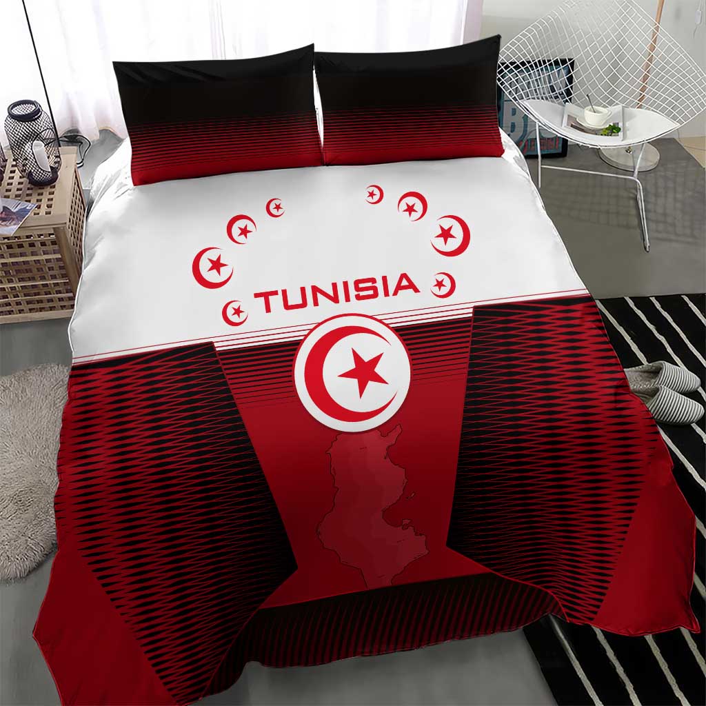 Tunisia Patriotic Bedding Set with National Crest, Crescent Star and Country Map