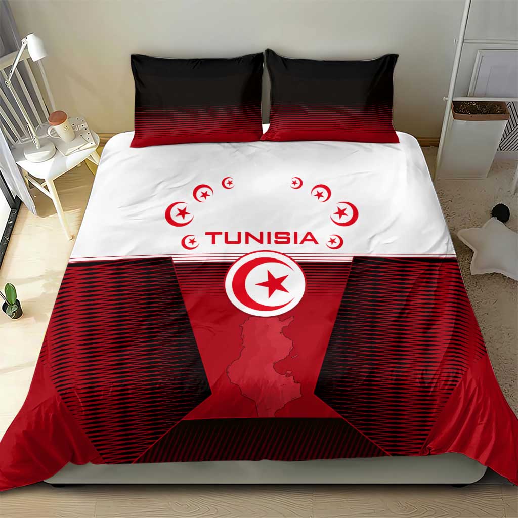Tunisia Patriotic Bedding Set with National Crest, Crescent Star and Country Map