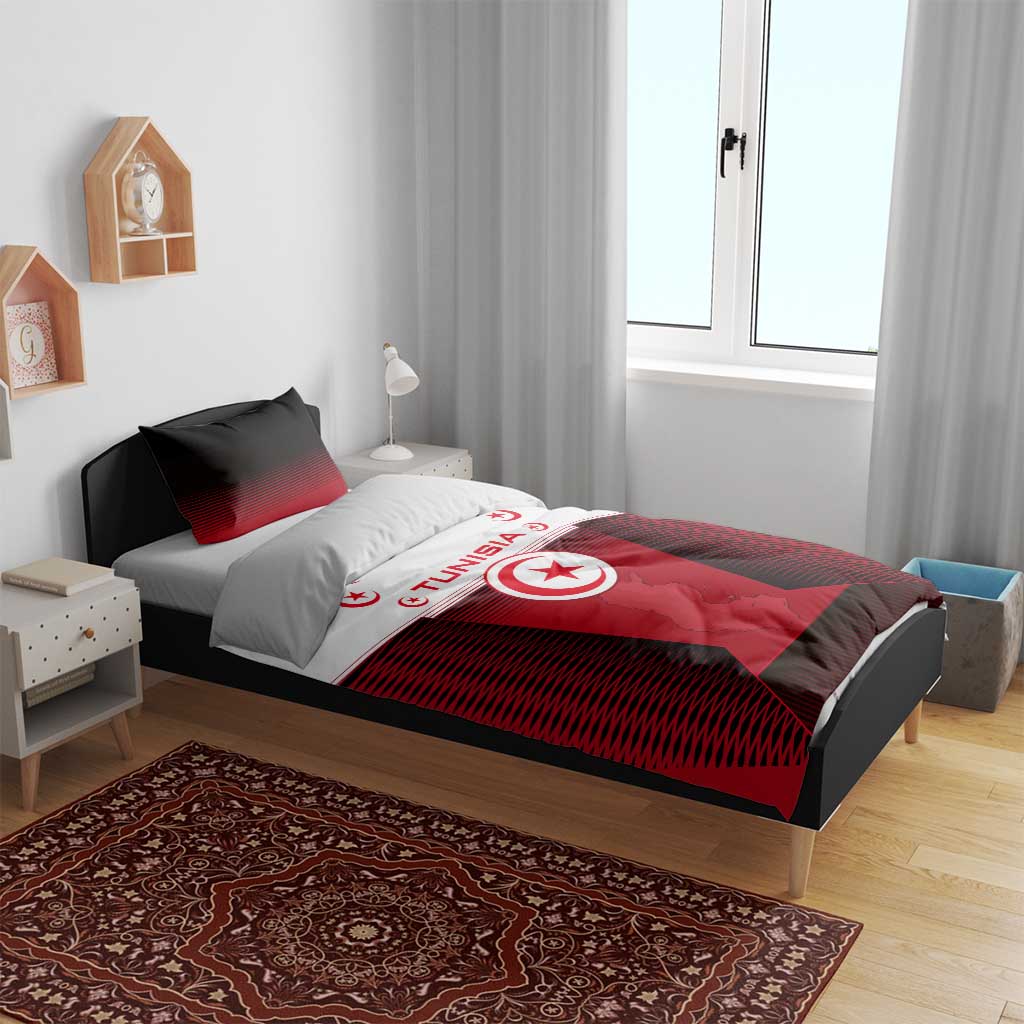 Tunisia Patriotic Bedding Set with National Crest, Crescent Star and Country Map