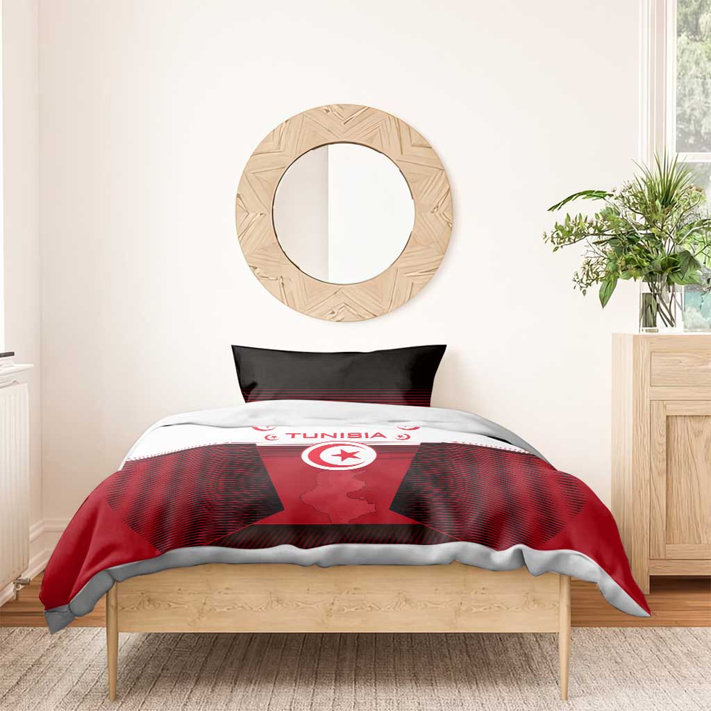Tunisia Patriotic Bedding Set with National Crest, Crescent Star and Country Map