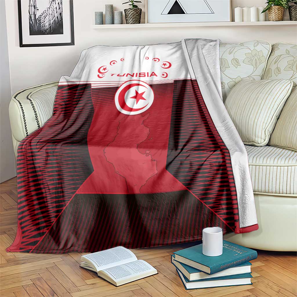 Tunisia Patriotic Blanket with National Crest, Crescent Star and Country Map
