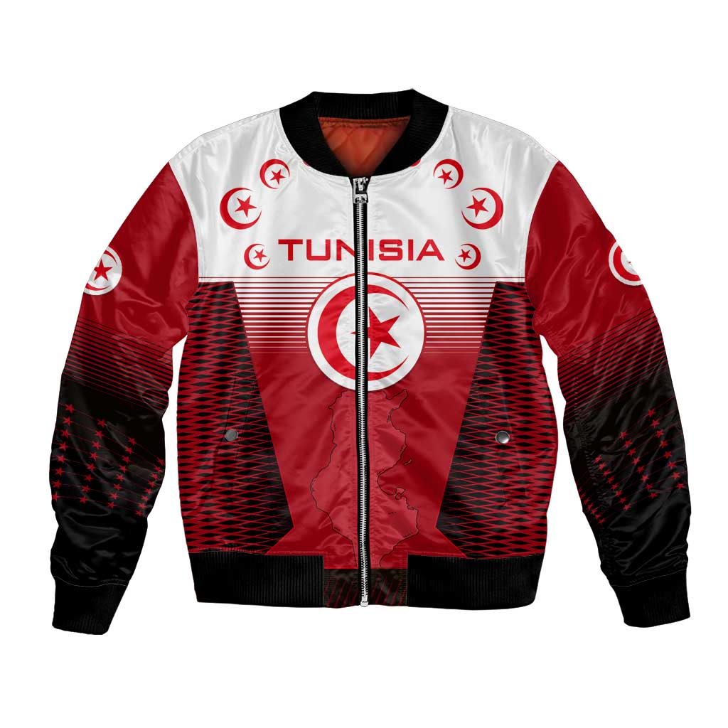 Tunisia Patriotic Bomber Jacket with National Crest, Crescent Star and Country Map