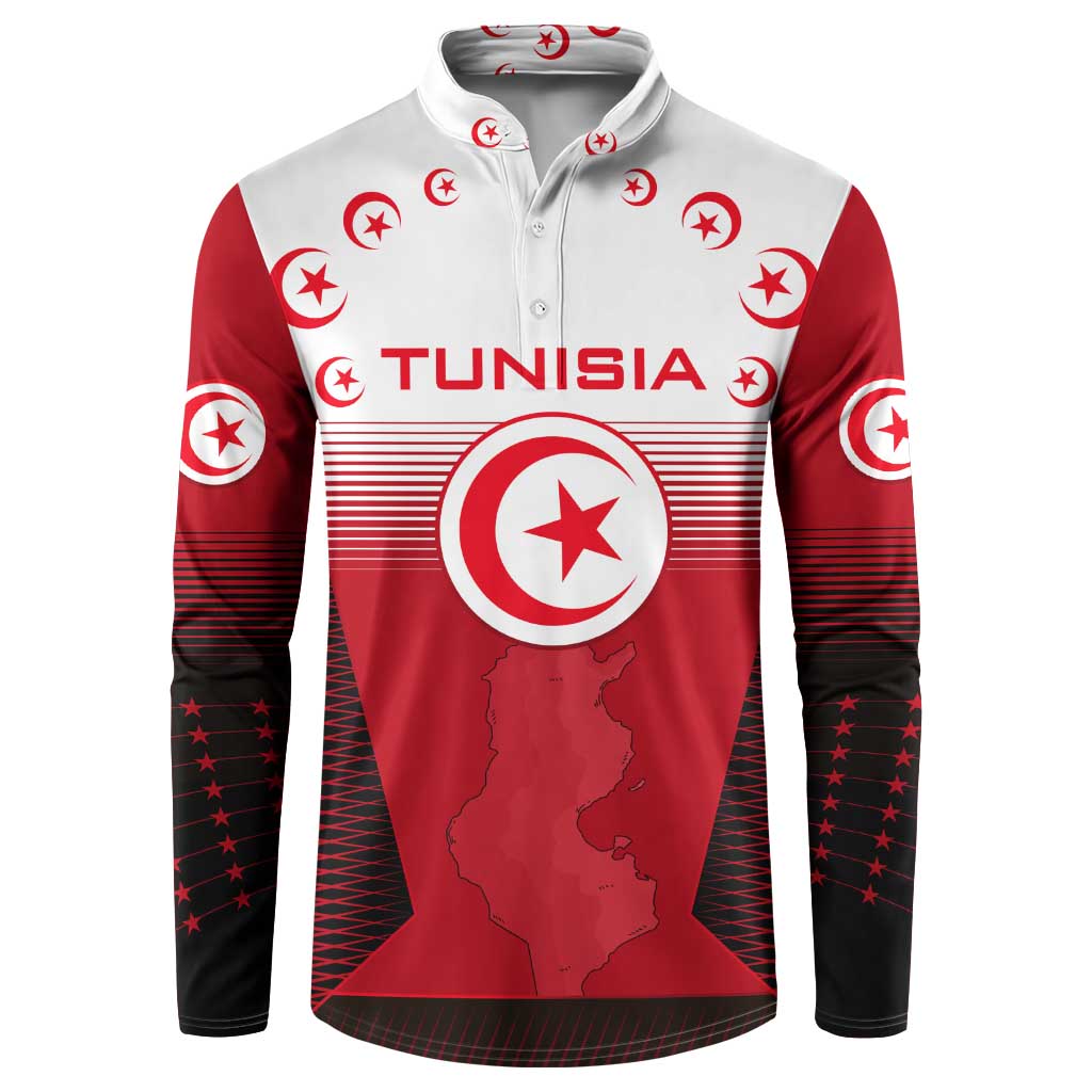 Tunisia Patriotic Button Sweatshirt with National Crest, Crescent Star and Country Map