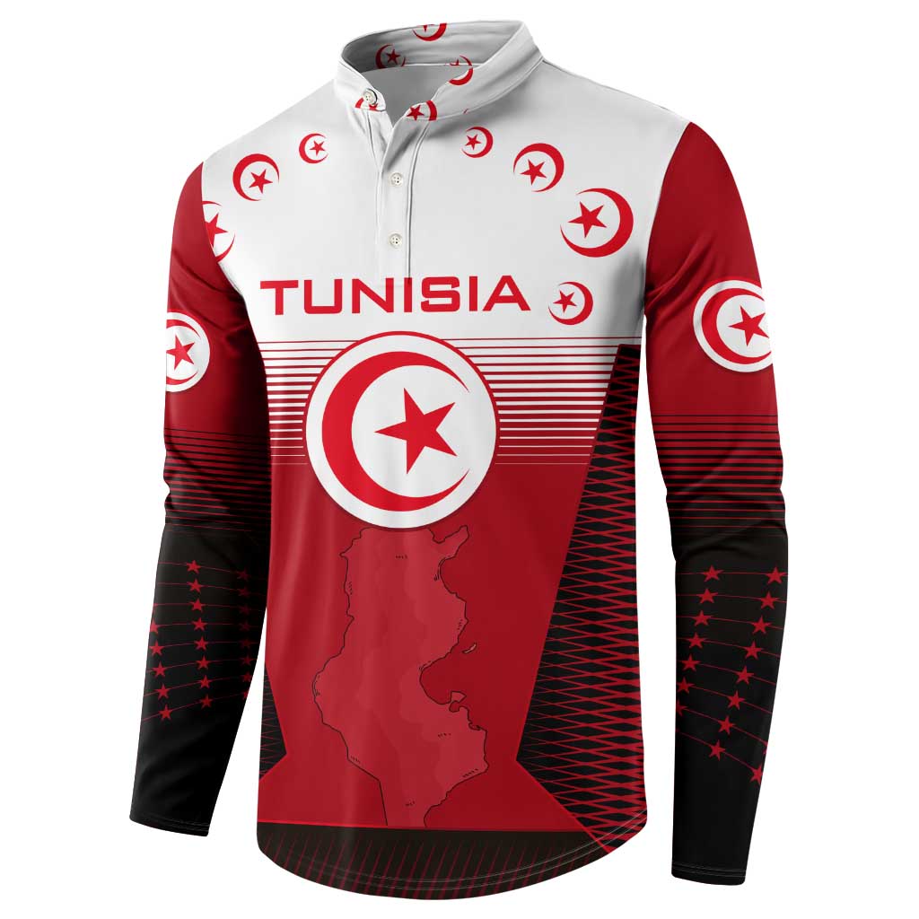 Tunisia Patriotic Button Sweatshirt with National Crest, Crescent Star and Country Map