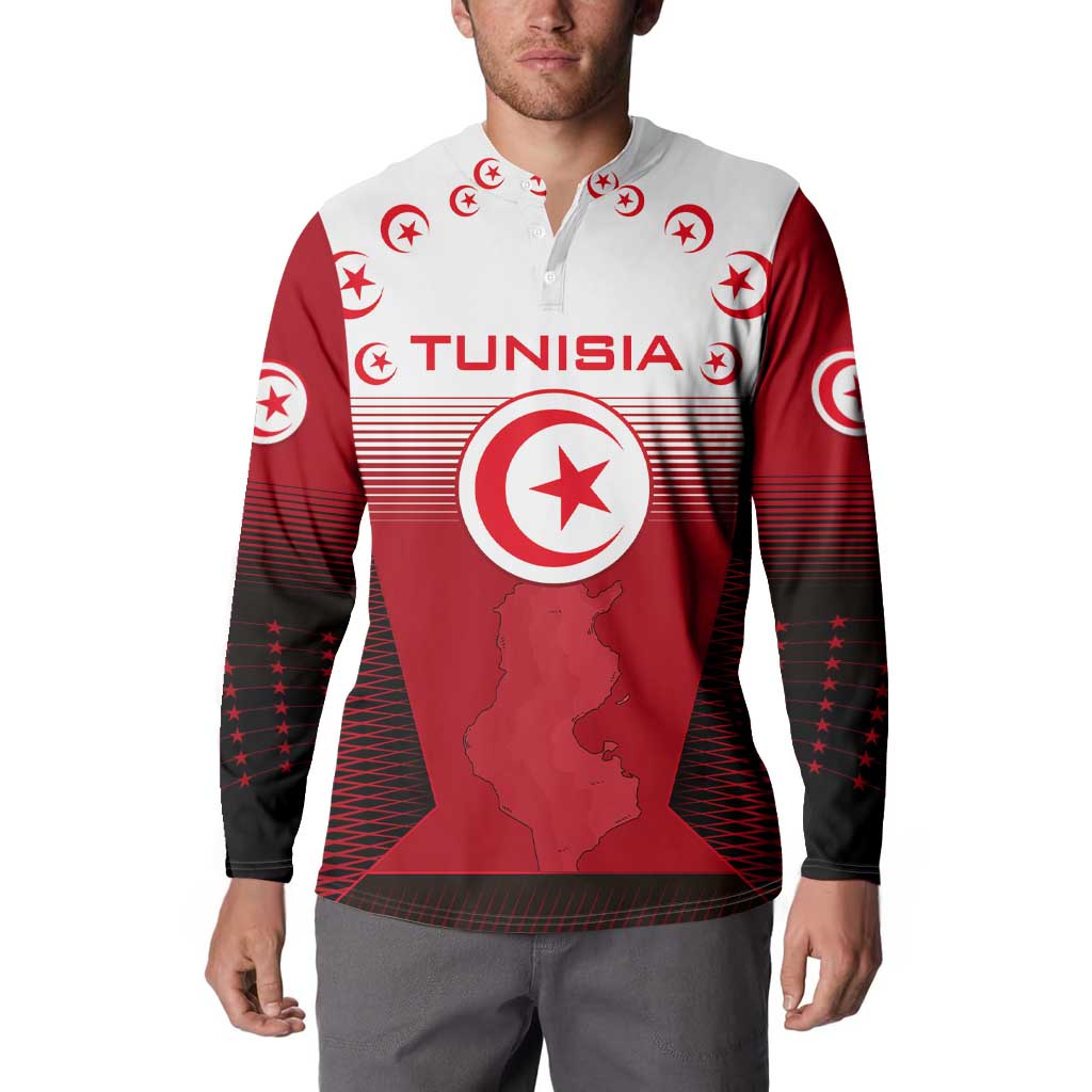 Tunisia Patriotic Button Sweatshirt with National Crest, Crescent Star and Country Map