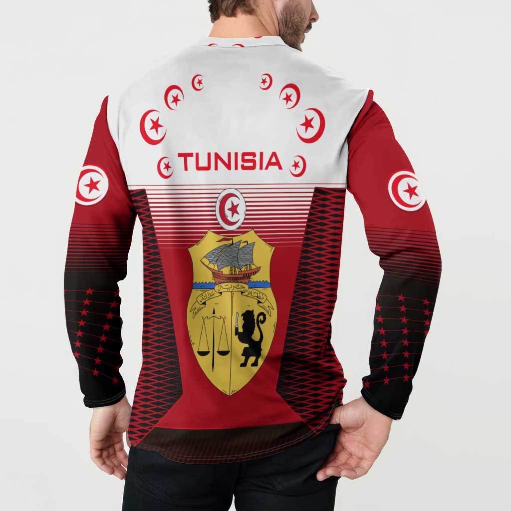 Tunisia Patriotic Button Sweatshirt with National Crest, Crescent Star and Country Map