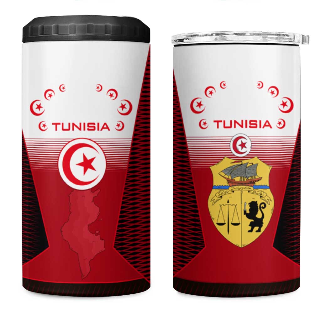 Tunisia Patriotic 4 in 1 Can Cooler Tumbler with National Crest, Crescent Star and Country Map