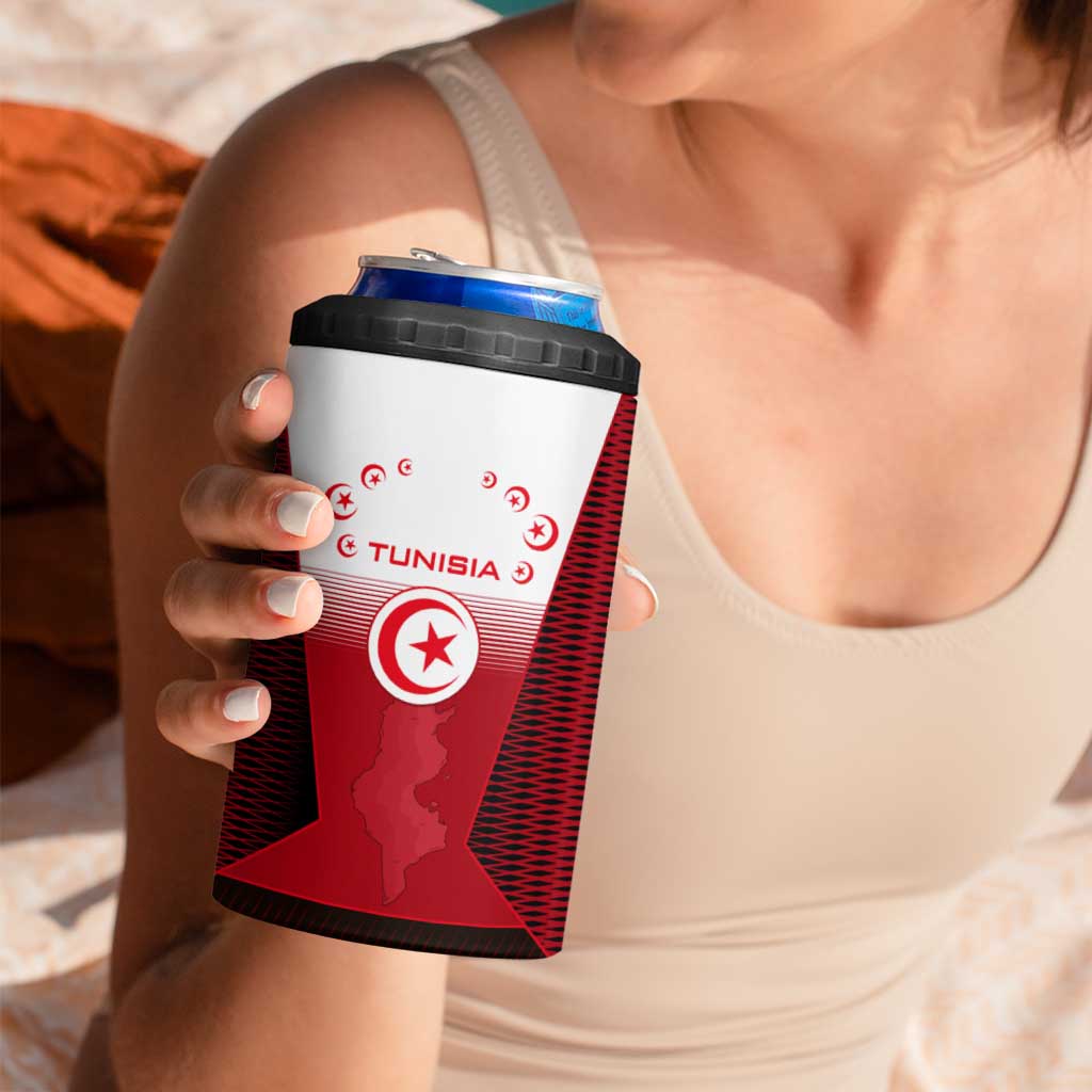 Tunisia Patriotic 4 in 1 Can Cooler Tumbler with National Crest, Crescent Star and Country Map