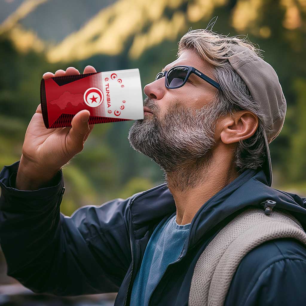Tunisia Patriotic 4 in 1 Can Cooler Tumbler with National Crest, Crescent Star and Country Map