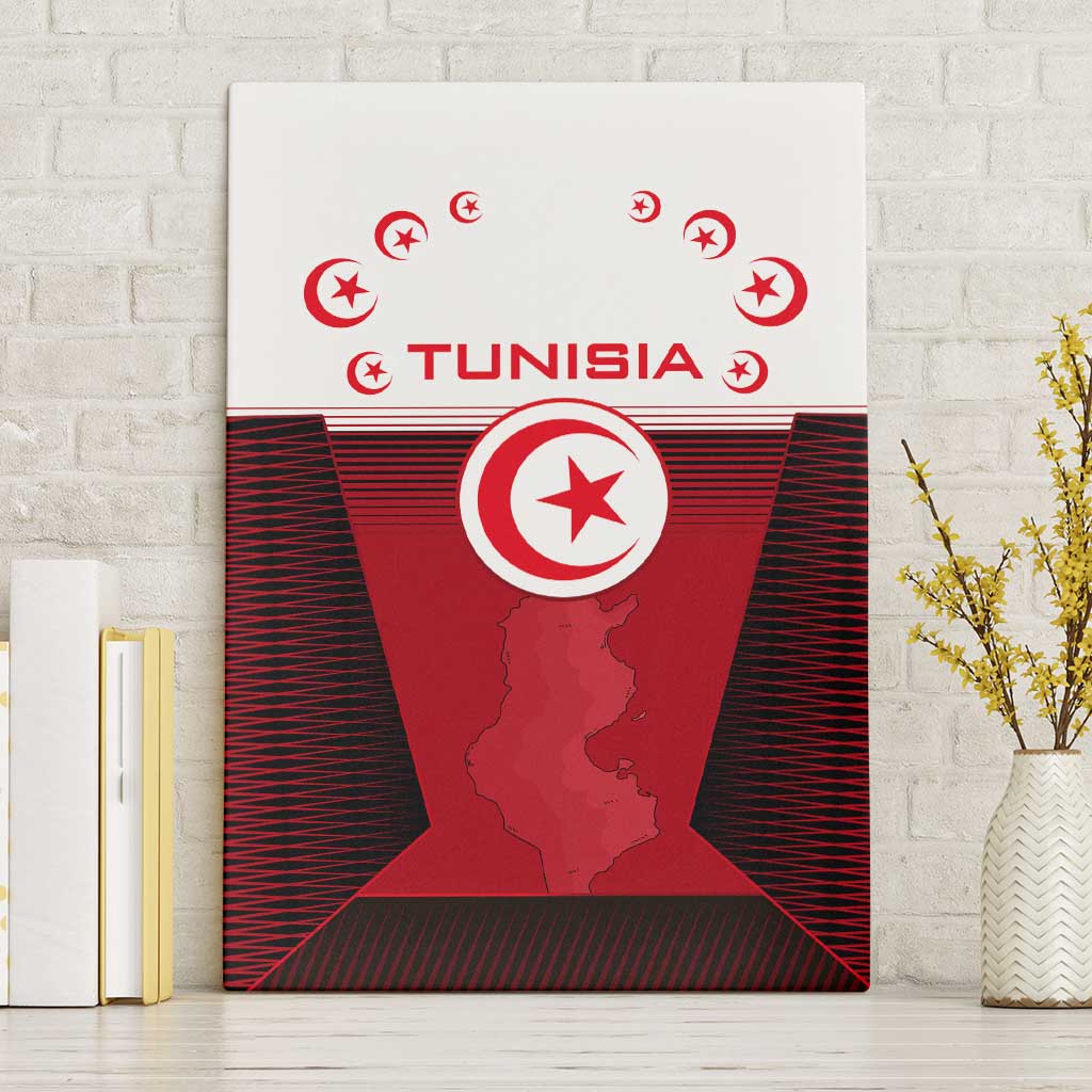 Tunisia Patriotic Canvas Wall Art with National Crest, Crescent Star and Country Map