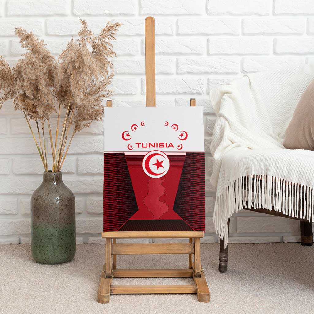 Tunisia Patriotic Canvas Wall Art with National Crest, Crescent Star and Country Map