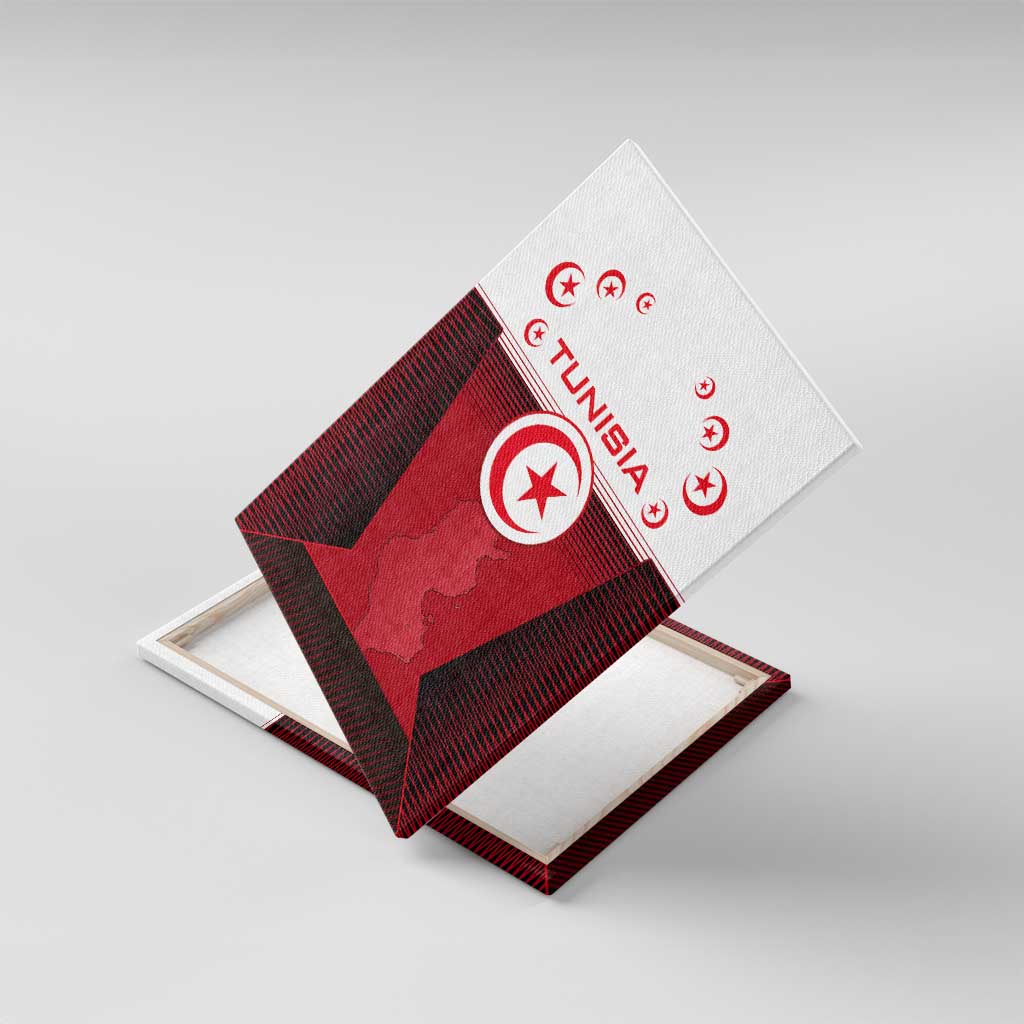 Tunisia Patriotic Canvas Wall Art with National Crest, Crescent Star and Country Map