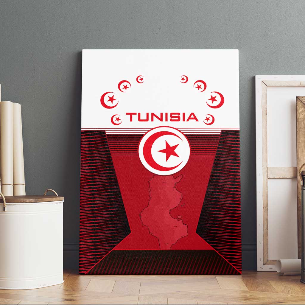 Tunisia Patriotic Canvas Wall Art with National Crest, Crescent Star and Country Map