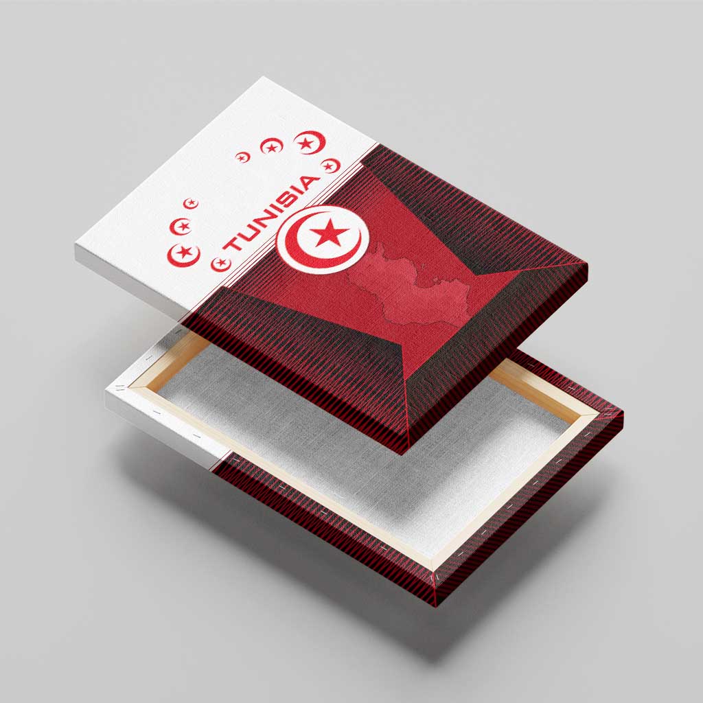 Tunisia Patriotic Canvas Wall Art with National Crest, Crescent Star and Country Map