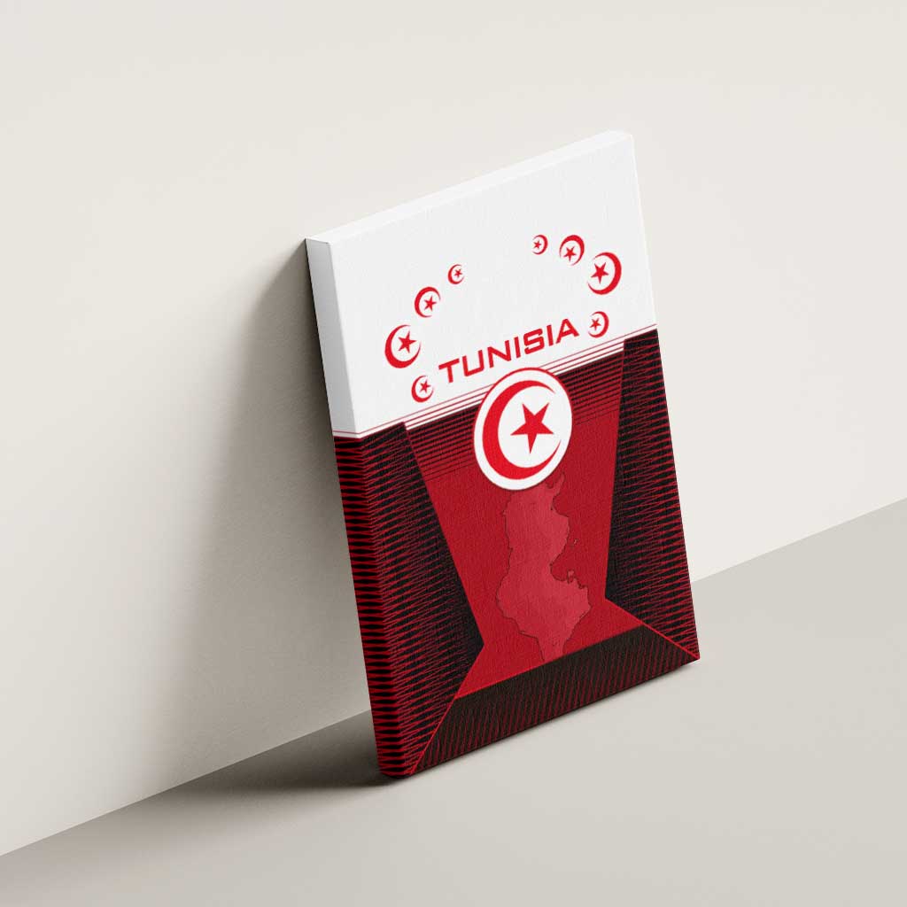 Tunisia Patriotic Canvas Wall Art with National Crest, Crescent Star and Country Map