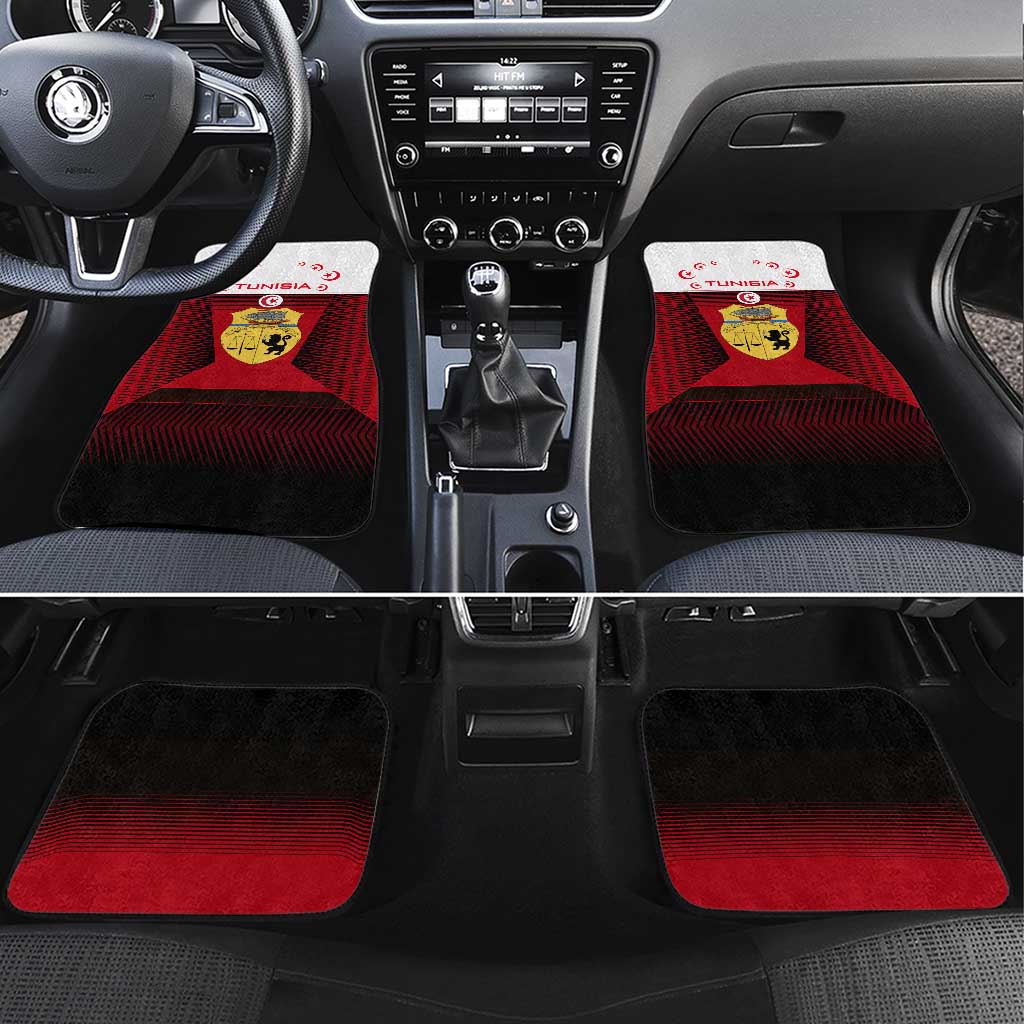 Tunisia Patriotic Car Mats with National Crest, Crescent Star and Country Map