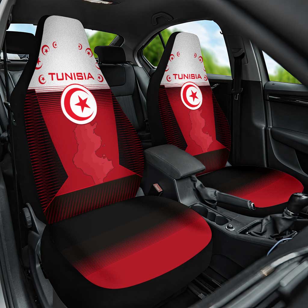 Tunisia Patriotic Car Seat Cover with National Crest, Crescent Star and Country Map