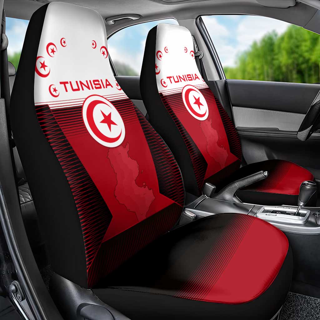 Tunisia Patriotic Car Seat Cover with National Crest, Crescent Star and Country Map
