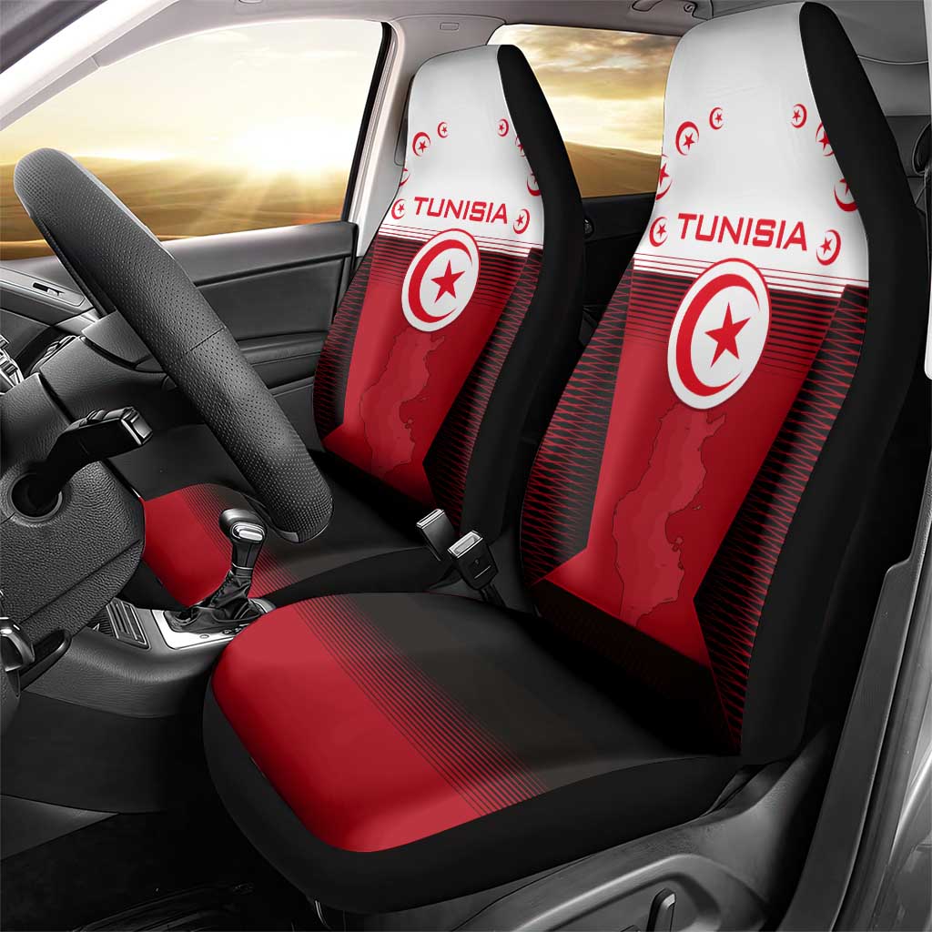 Tunisia Patriotic Car Seat Cover with National Crest, Crescent Star and Country Map