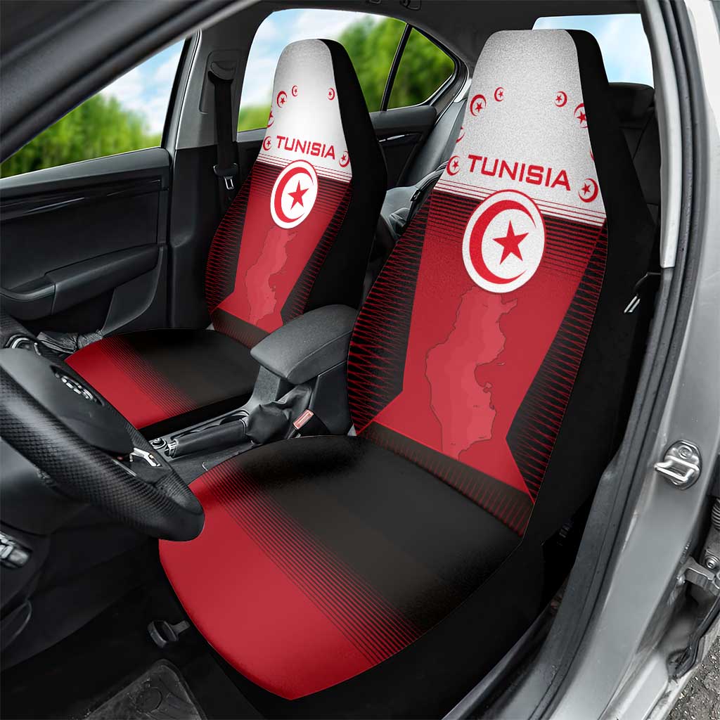 Tunisia Patriotic Car Seat Cover with National Crest, Crescent Star and Country Map