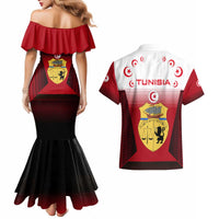 Tunisia Patriotic Couples Matching Mermaid Dress and Hawaiian Shirt with National Crest, Crescent Star and Country Map