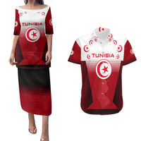 Tunisia Patriotic Couples Matching Puletasi and Hawaiian Shirt with National Crest, Crescent Star and Country Map