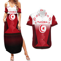 Tunisia Patriotic Couples Matching Summer Maxi Dress and Hawaiian Shirt with National Crest, Crescent Star and Country Map