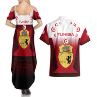 Tunisia Patriotic Couples Matching Summer Maxi Dress and Hawaiian Shirt with National Crest, Crescent Star and Country Map