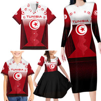 Tunisia Patriotic Family Matching Long Sleeve Bodycon Dress and Hawaiian Shirt with National Crest, Crescent Star and Country Map