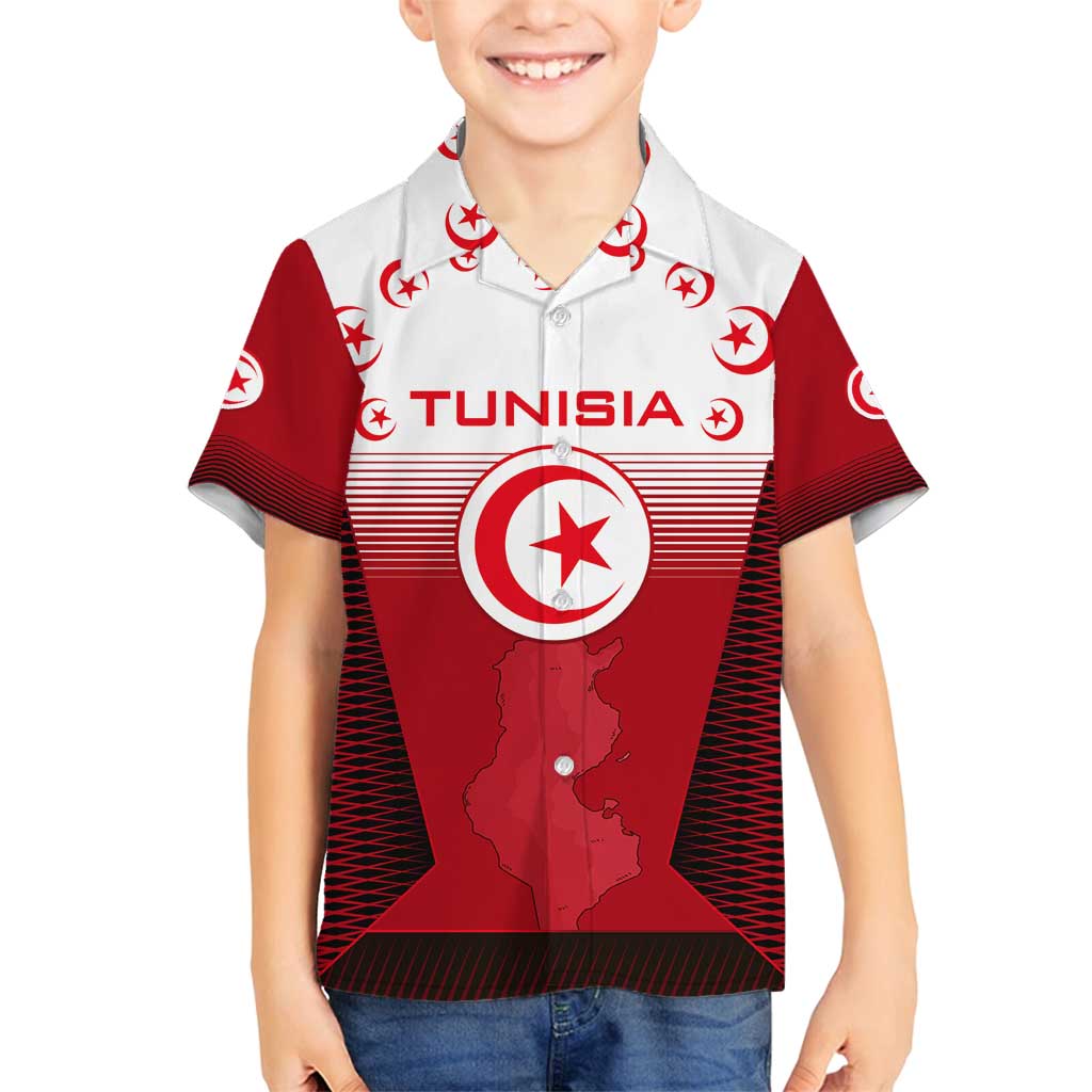 Tunisia Patriotic Family Matching Long Sleeve Bodycon Dress and Hawaiian Shirt with National Crest, Crescent Star and Country Map