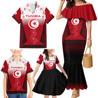 Tunisia Patriotic Family Matching Mermaid Dress and Hawaiian Shirt with National Crest, Crescent Star and Country Map