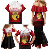 Tunisia Patriotic Family Matching Mermaid Dress and Hawaiian Shirt with National Crest, Crescent Star and Country Map