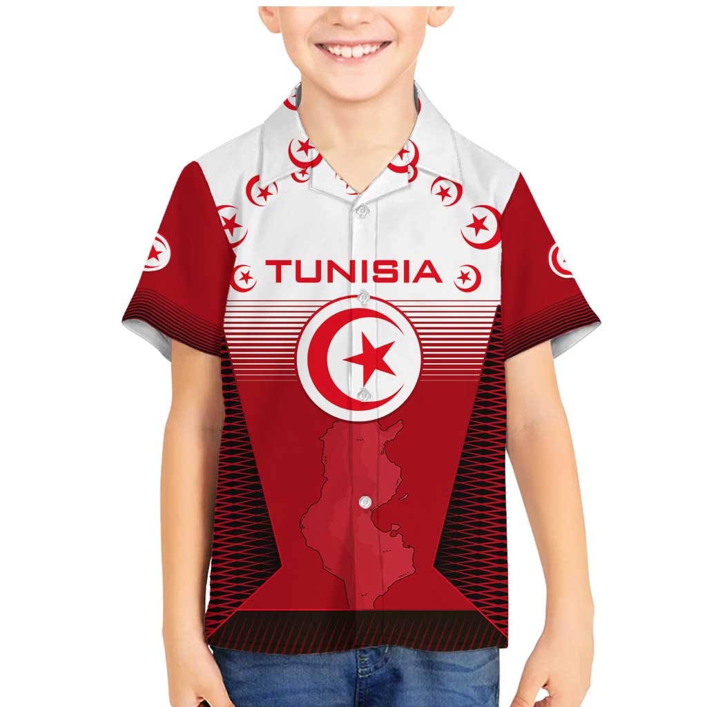 Tunisia Patriotic Family Matching Mermaid Dress and Hawaiian Shirt with National Crest, Crescent Star and Country Map