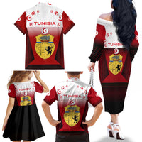 Tunisia Patriotic Family Matching Off The Shoulder Long Sleeve Dress and Hawaiian Shirt with National Crest, Crescent Star and Country Map