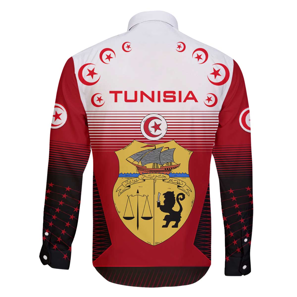 Tunisia Patriotic Family Matching Off The Shoulder Long Sleeve Dress and Hawaiian Shirt with National Crest, Crescent Star and Country Map