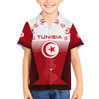 Tunisia Patriotic Family Matching Off The Shoulder Long Sleeve Dress and Hawaiian Shirt with National Crest, Crescent Star and Country Map