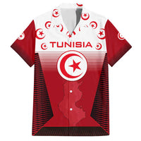 Tunisia Patriotic Family Matching Off Shoulder Maxi Dress and Hawaiian Shirt with National Crest, Crescent Star and Country Map