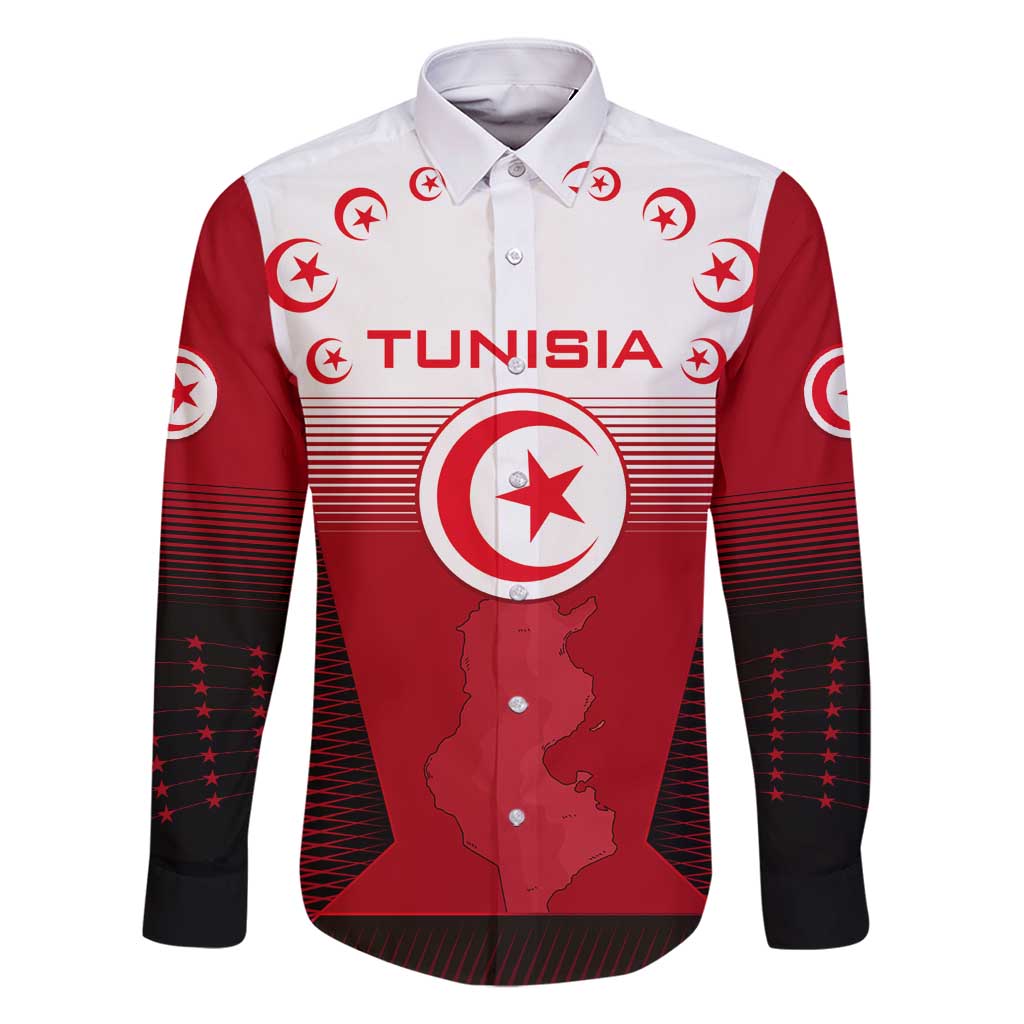 Tunisia Patriotic Family Matching Off Shoulder Maxi Dress and Hawaiian Shirt with National Crest, Crescent Star and Country Map